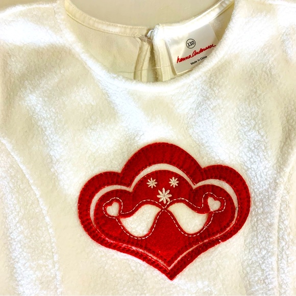 Hanna Andersson/  Christmas Dress Nordic Sherpa Fleece White Birds w Red - Picture 9 of 10